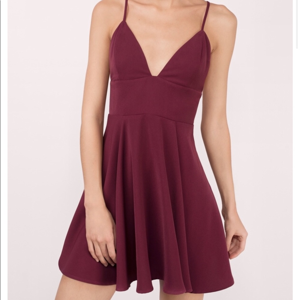 Tobi STRAPPED IN LOVE WINE SKATER DRESS